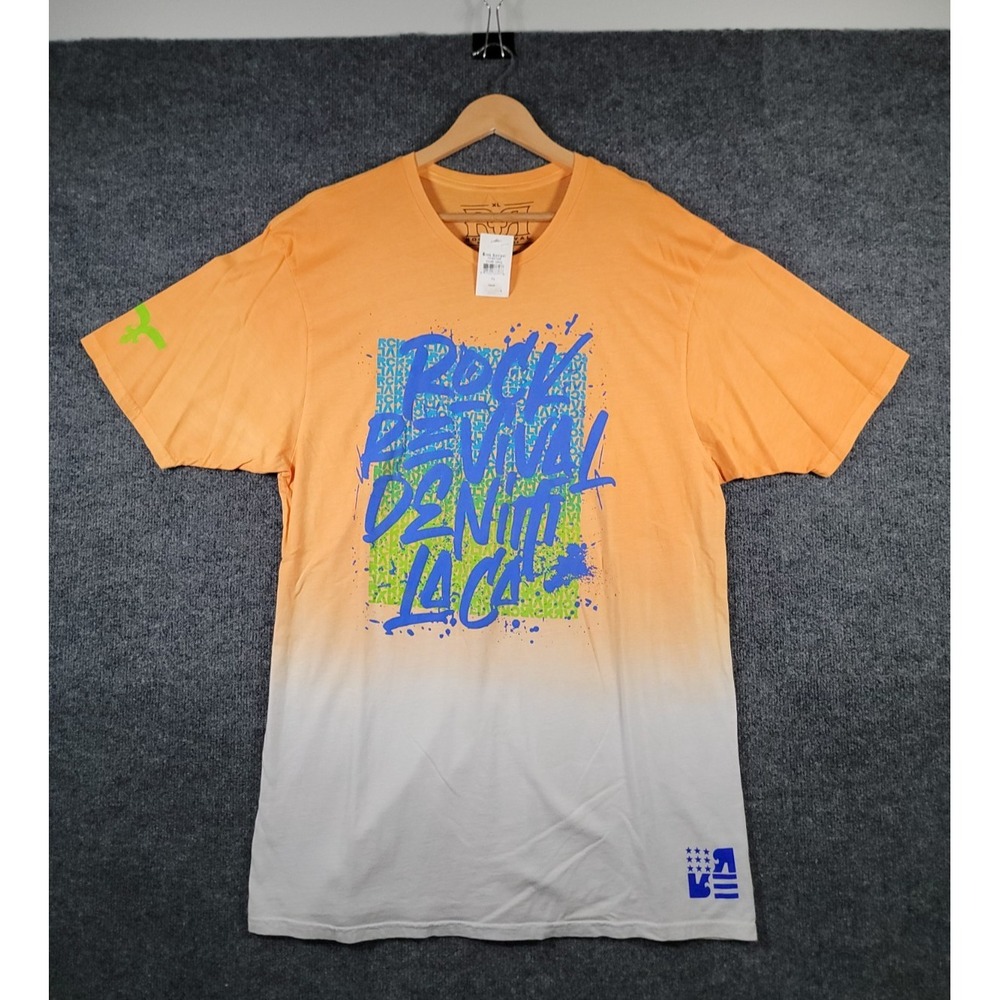 Rock Revival T-Shirt Mens XL Orange Short Sleeve Color Block Logo Preppy NWT $65